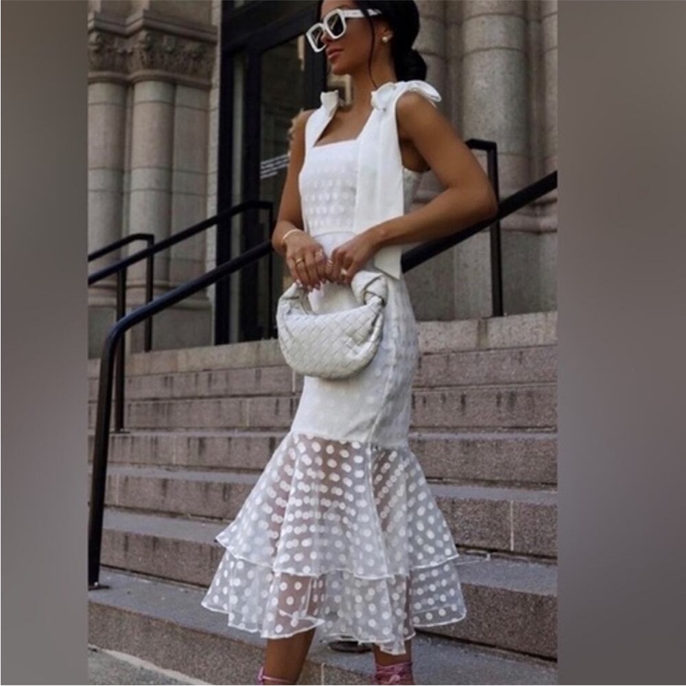 Lovers +‎ Friends Day Keeper midi dress in white with polka dot